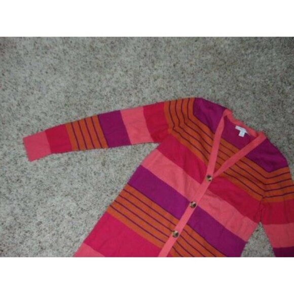 Womens Liz Claiborne Cardigan Sweater Small Pink Stripe Button Front Long Sleeve - Picture 4 of 5